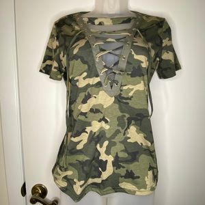 Women's Lace Up Camo Tee Shirt